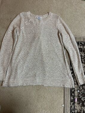 Time and Tru Sequin Crewneck Sweater - Cream